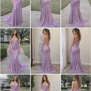 Prom Gala Dress Size 4/5 Formal Long Lila Rose With  Glittler Plata